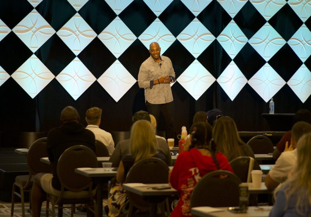 Willie Jackson speaking on stage